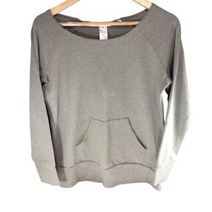 Size: Medium - Green Wide Neck Sweatshirt w/ Raw Hem & Kangaroo Pocket